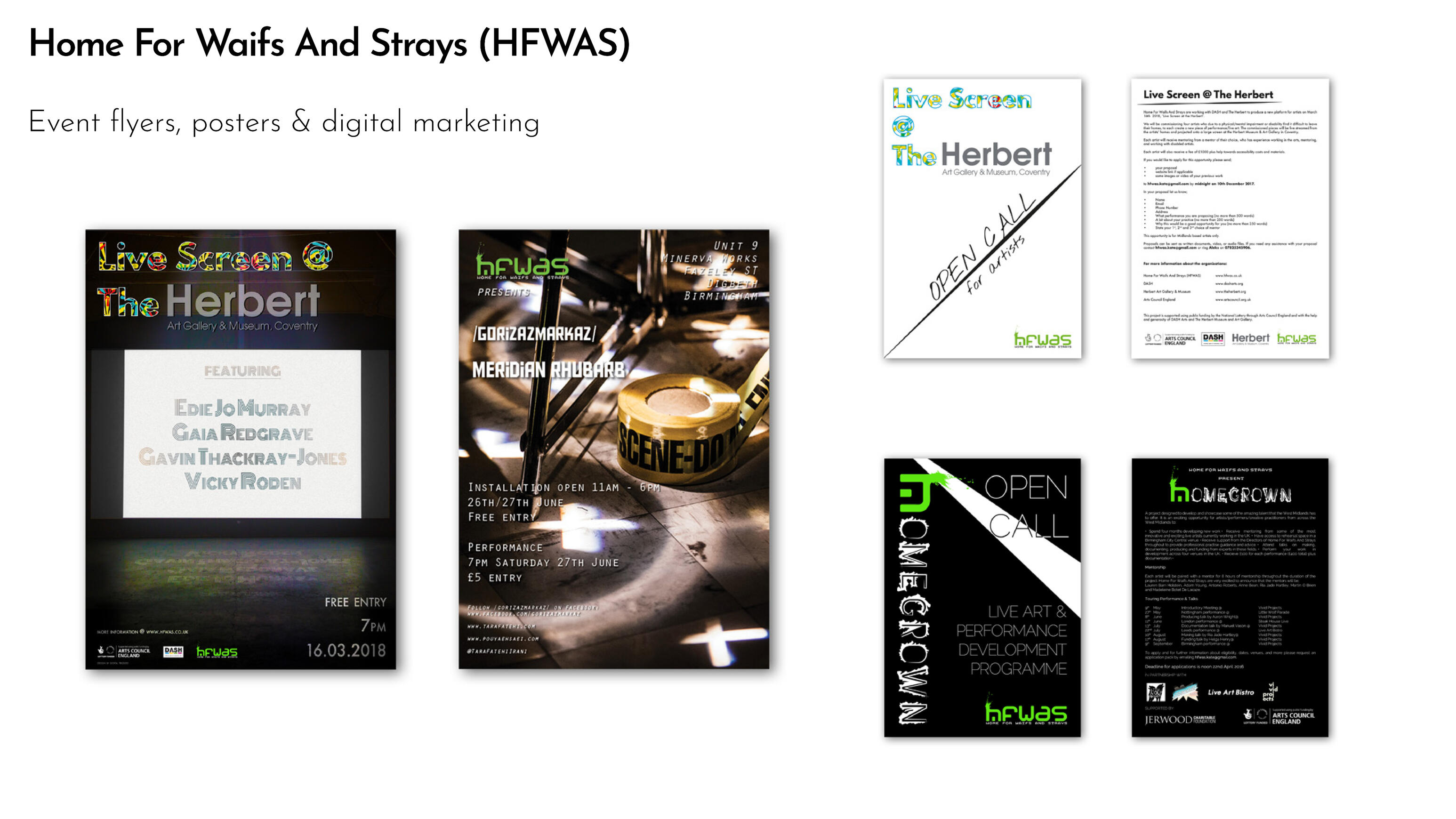 flyer design for HFWAS arts organisation